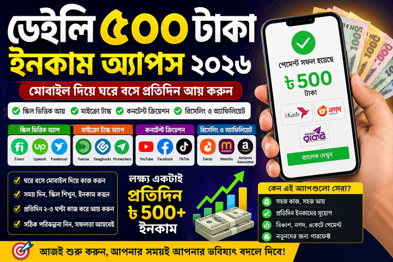 ডেইলি ৫০০ টাকা ইনকাম অ্যাপস ২০২৬
