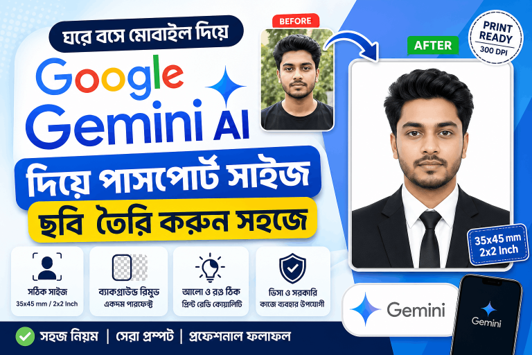 GOOGLE Gemini AI দিয়ে পাসপোর্ট সাইজ ছবি তৈরি