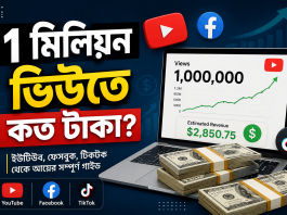 ১ মিলিয়ন ভিউতে কত টাকা পাওয়া যায়? ইউটিউব, ফেসবুক ও অন্যান্য প্ল্যাটফর্মের সম্পূর্ণ গাইড ১ মিলিয়ন ভিউতে কত টাকা পাওয়া যায়
